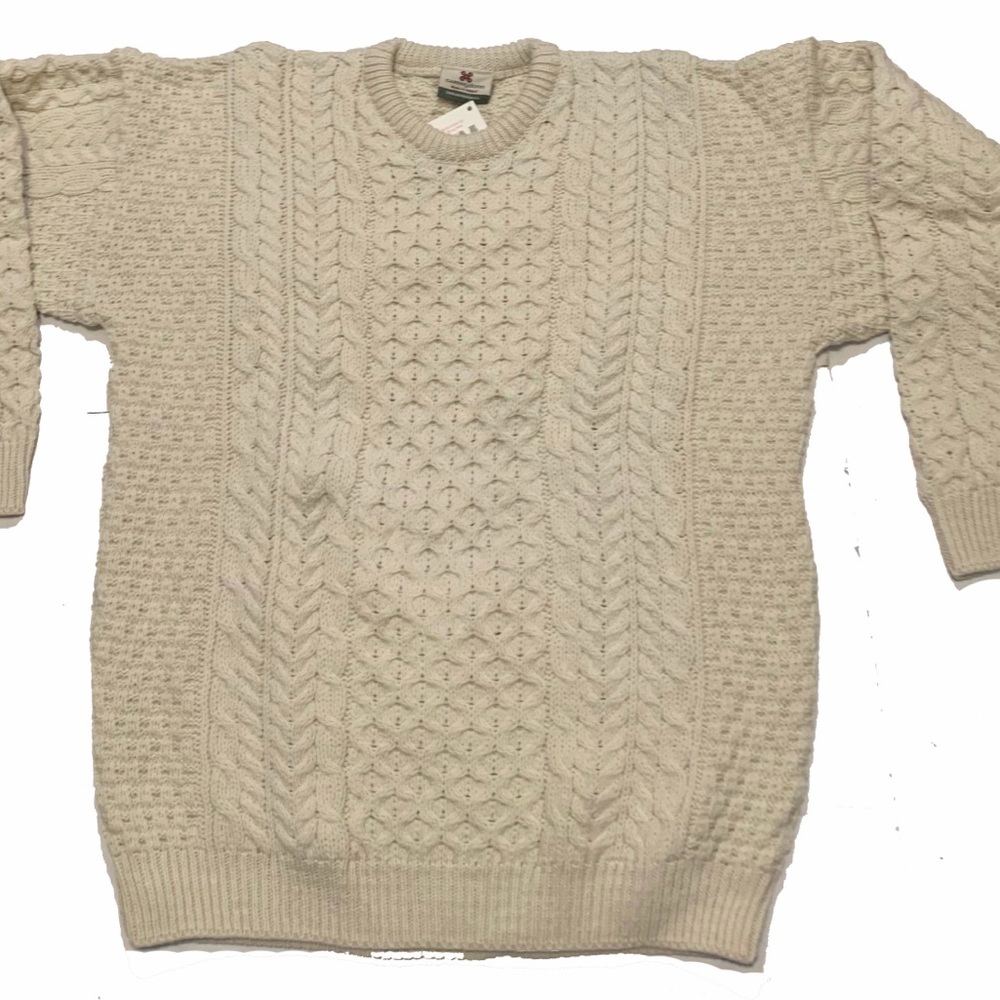L / Carraig donn WoolMen's Cream Cable Knit Sweater